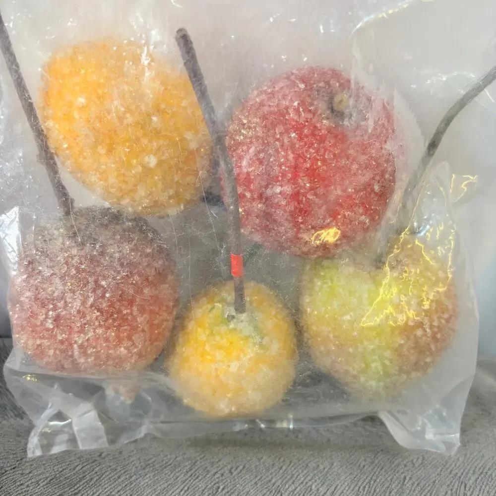 Sugared Fruit Floral Picks Decor Lot of 5 Orange Lemons Apple Pear Christmas VTG